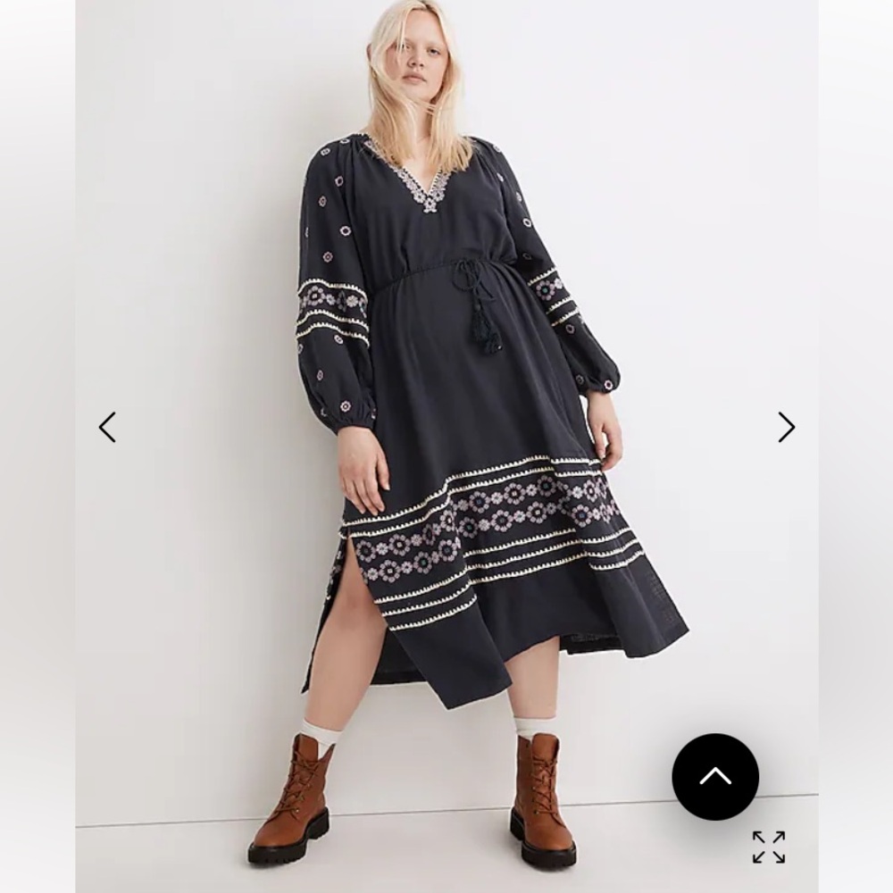 Embroidered Neck-Tie Midi Dress